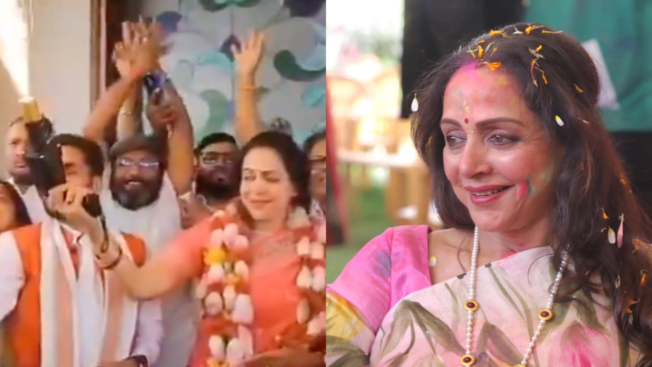 Hema Malini ने Lok Sabha Election 2024 में जीत के बाद फायर गन के साथ जश्न मनाया।