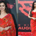 Shraddha Kapoor ने 31,500 रुपये की लाल साड़ी में फूलों के लिए स्टाइलिश उदाहरण पेश किया।